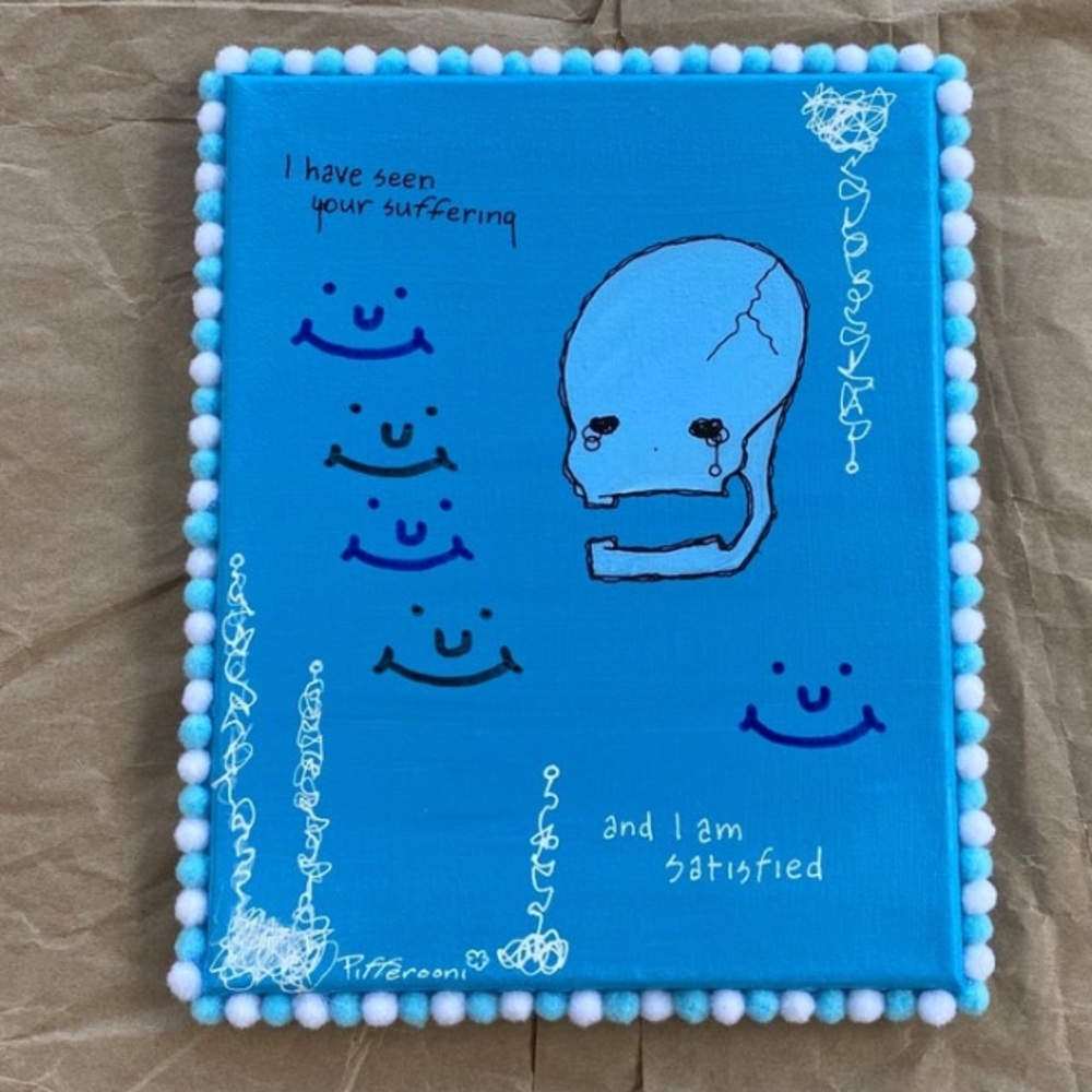 Original Schadenfreude Cute Skull Poetry Truism Painting